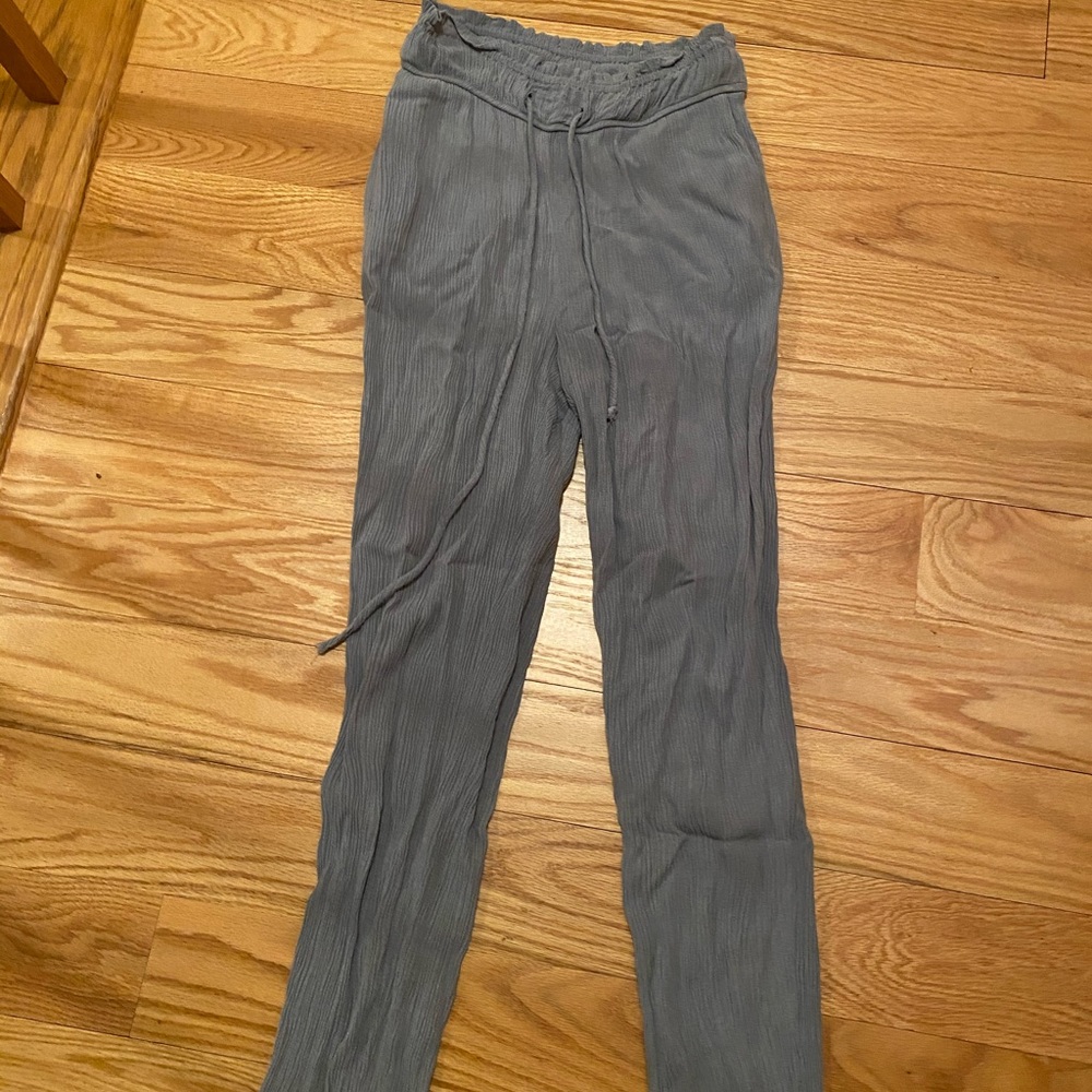 Blue paper bag flowy pants